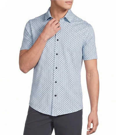 Cremieux Blue Label Geometric Square Print Short Sleeve Coat Front Shirt
