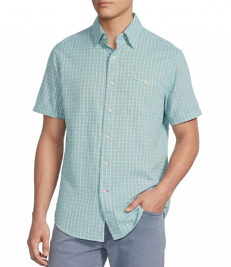 Cremieux Blue Label Gingham Seersucker Performance Short Sleeve Button Front Woven Shirt