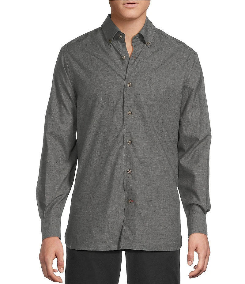 Cremieux Blue Label Heather Twill Solid Long Sleeve Woven Shirt