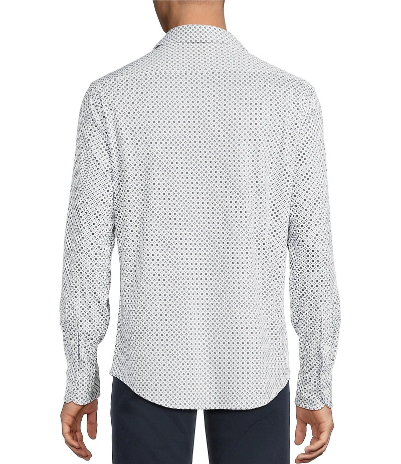Cremieux Blue Label Interlock Coat Front Long Sleeve Geometric Print Knit Shirt
