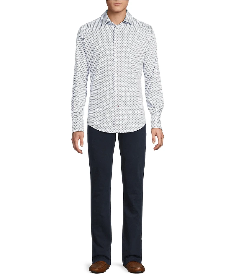 Cremieux Blue Label Interlock Coat Front Long Sleeve Geometric Print Knit Shirt