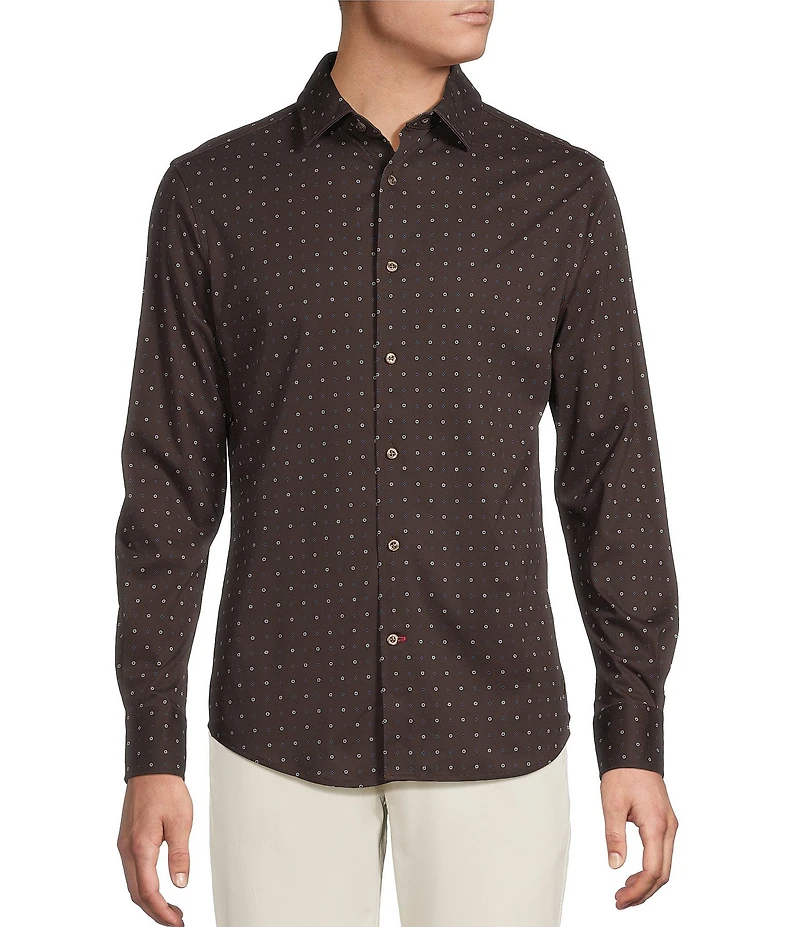 Cremieux Blue Label Interlock Coat Front Long Sleeve Geometric Print Knit Shirt