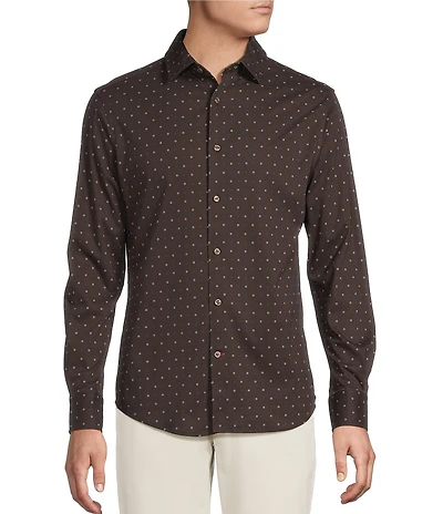 Cremieux Blue Label Interlock Coat Front Long Sleeve Geometric Print Knit Shirt