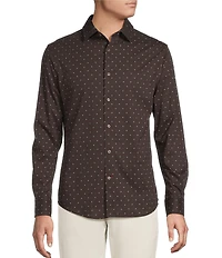 Cremieux Blue Label Interlock Coat Front Long Sleeve Geometric Print Knit Shirt