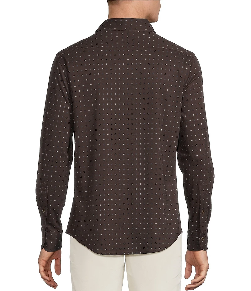 Cremieux Blue Label Interlock Coat Front Long Sleeve Geometric Print Knit Shirt