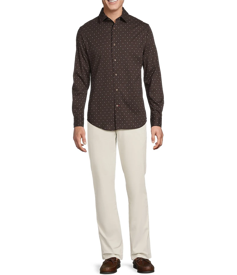 Cremieux Blue Label Interlock Coat Front Long Sleeve Geometric Print Knit Shirt