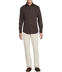 Cremieux Blue Label Interlock Coat Front Long Sleeve Geometric Print Knit Shirt