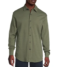 Cremieux Blue Label Interlock Coat Front Long Sleeve Striped Knit Shirt