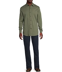 Cremieux Blue Label Interlock Coat Front Long Sleeve Striped Knit Shirt