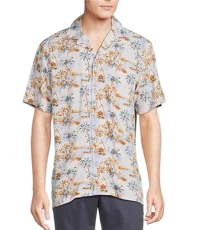 Cremieux Blue Label Island Landscape Print Short Sleeve Woven Camp Shirt