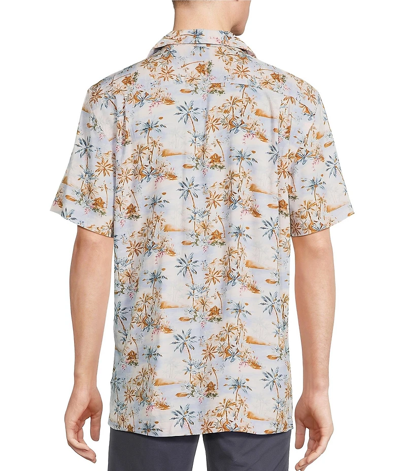 Cremieux Blue Label Island Landscape Print Short Sleeve Woven Camp Shirt