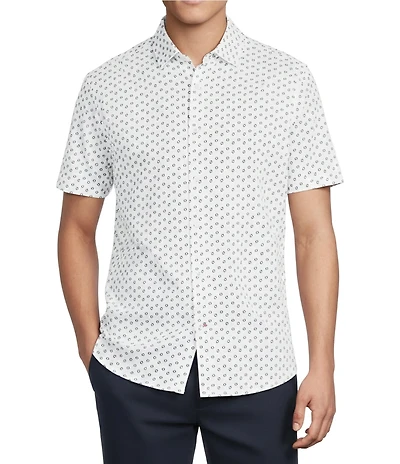 Cremieux Blue Label Jersey Knit Geo Print Short Sleeve Coat Front Shirt