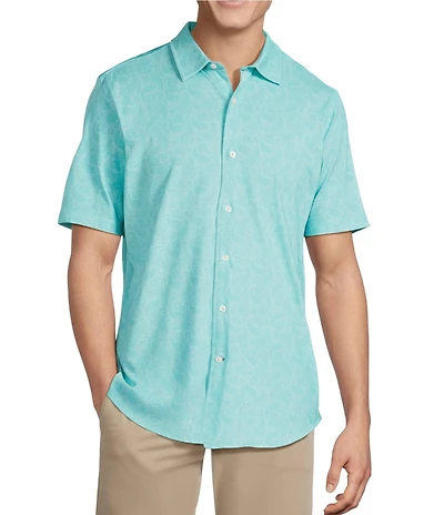 Cremieux Blue Label Jersey Knit Paisley Print Short Sleeve Button Front Shirt
