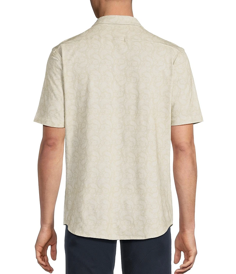 Cremieux Blue Label Jersey Knit Paisley Print Short Sleeve Button Front Shirt