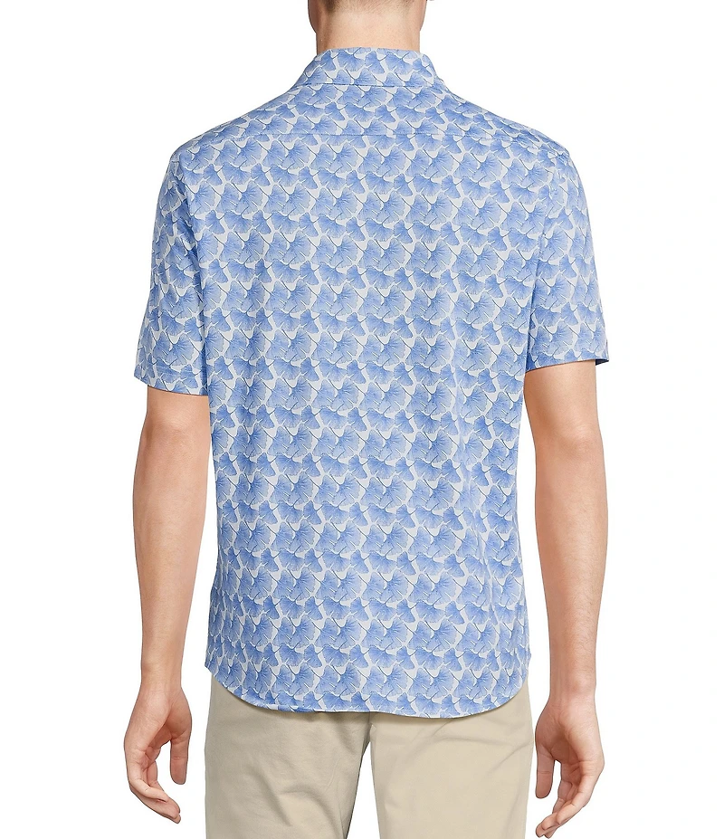Cremieux Blue Label Jersey Leaf Print Short Sleeve Coatfront Shirt