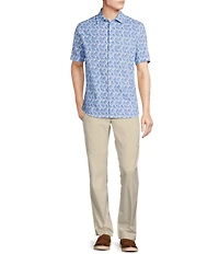 Cremieux Blue Label Jersey Leaf Print Short Sleeve Coatfront Shirt