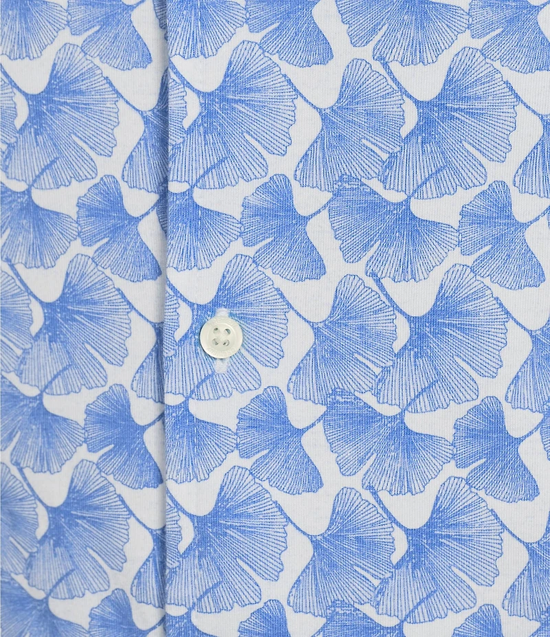 Cremieux Blue Label Jersey Leaf Print Short Sleeve Coatfront Shirt