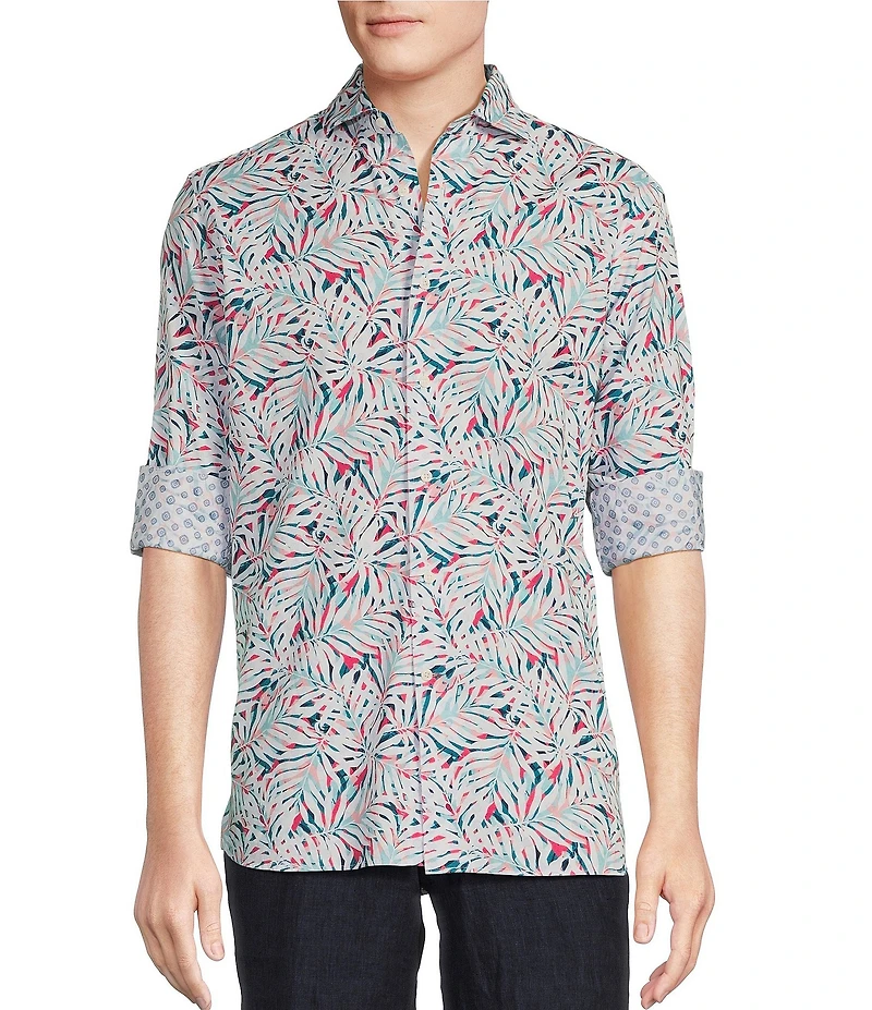 Cremieux Blue Label Key West Collection Long Sleeve Palm Two-Sided Cuff Woven Shirt