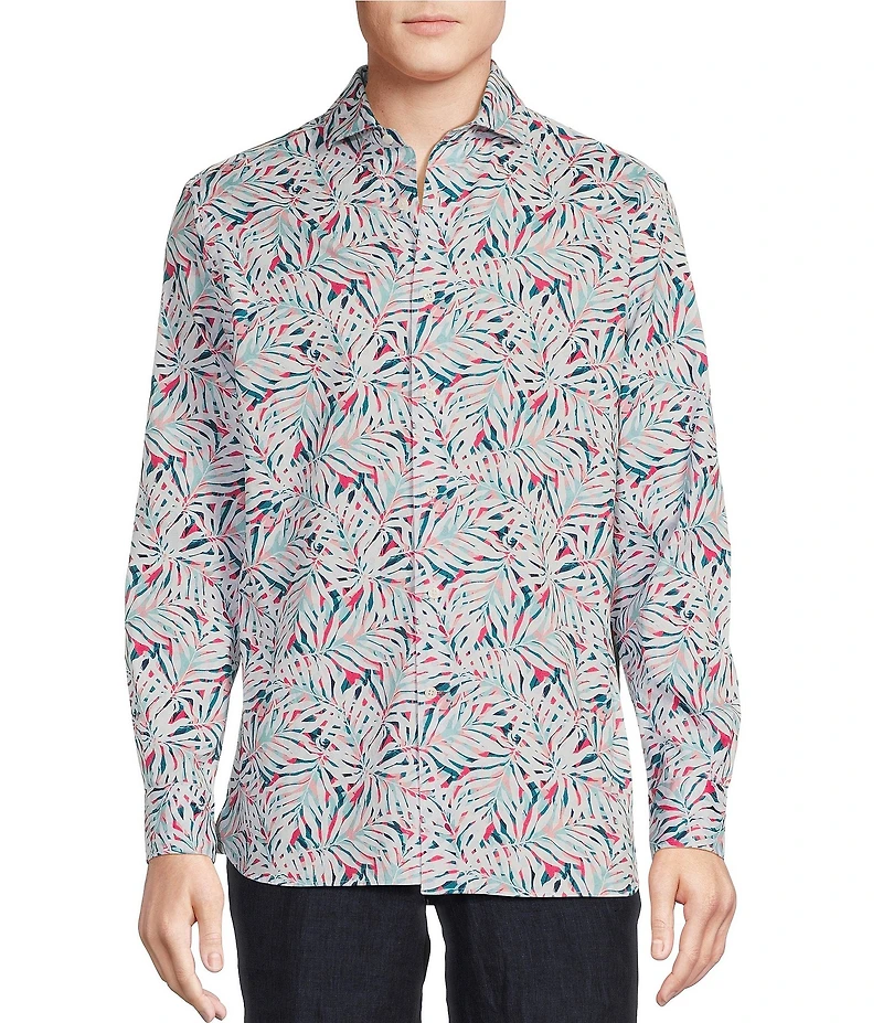 Cremieux Blue Label Key West Collection Long Sleeve Palm Two-Sided Cuff Woven Shirt