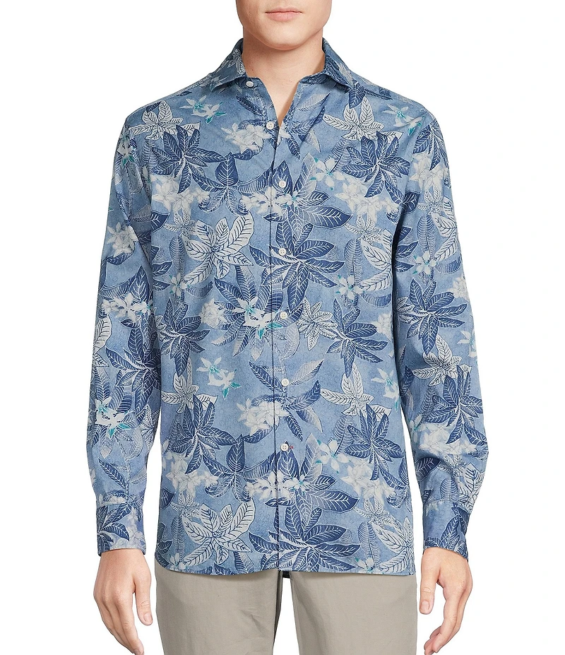 Cremieux Blue Label Key West Collection Palm Leaf Print Long Sleeve Woven Shirt