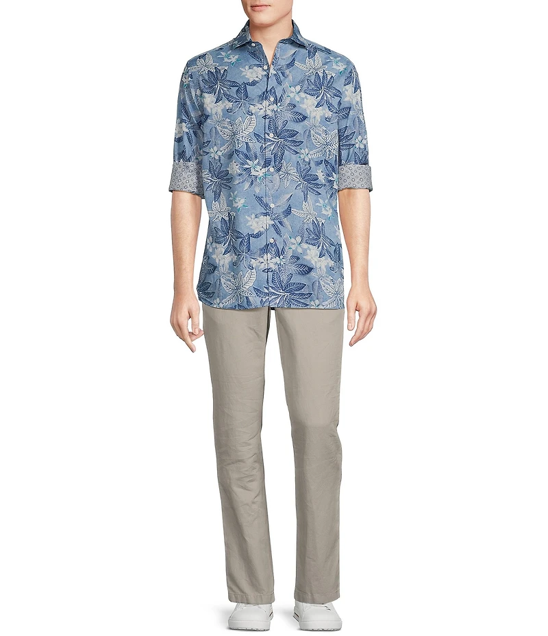 Cremieux Blue Label Key West Collection Palm Leaf Print Long Sleeve Woven Shirt