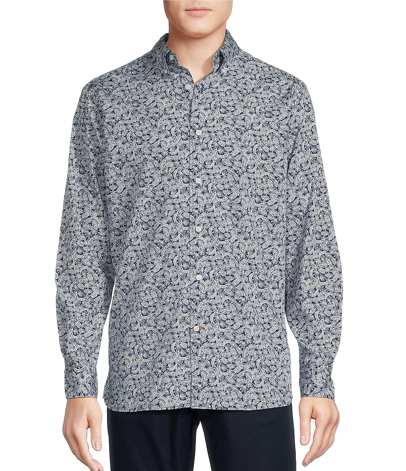 Cremieux Blue Label Leaf Print Poplin Long Sleeve Woven Shirt