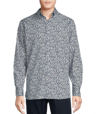 Cremieux Blue Label Leaf Print Poplin Long Sleeve Woven Shirt