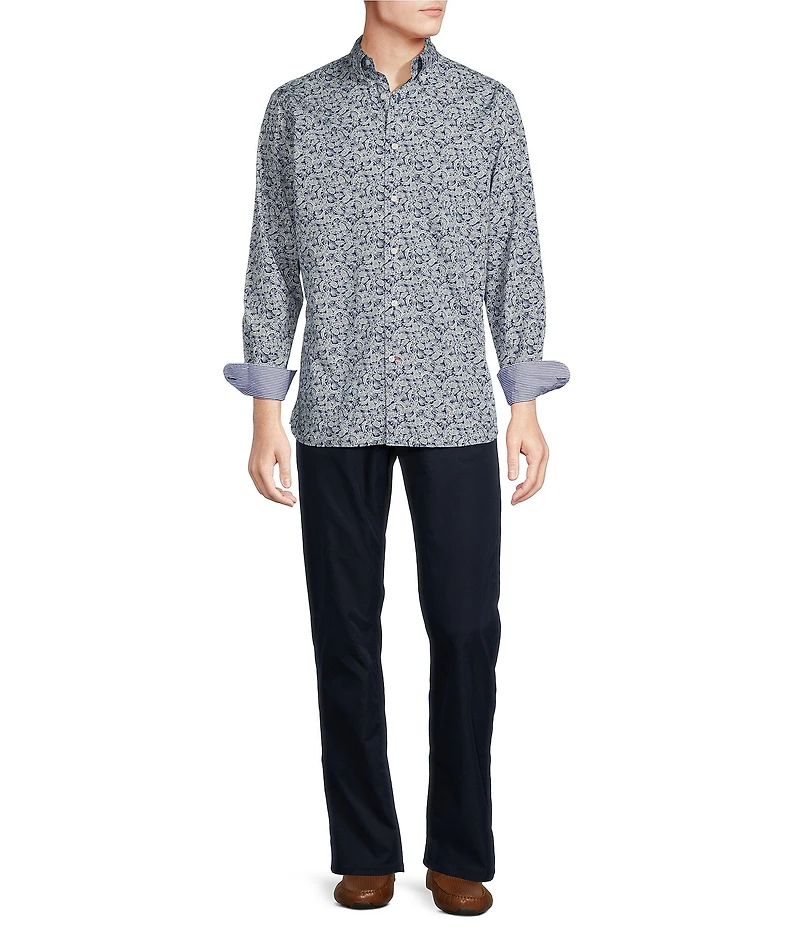 Cremieux Blue Label Leaf Print Poplin Long Sleeve Woven Shirt
