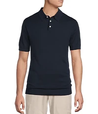 Cremieux Blue Label Linen Blend Spread Collar Short Sleeve Solid Sweater Polo Shirt