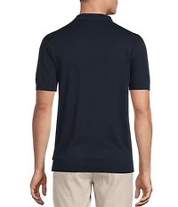 Cremieux Blue Label Linen Blend Spread Collar Short Sleeve Solid Sweater Polo Shirt