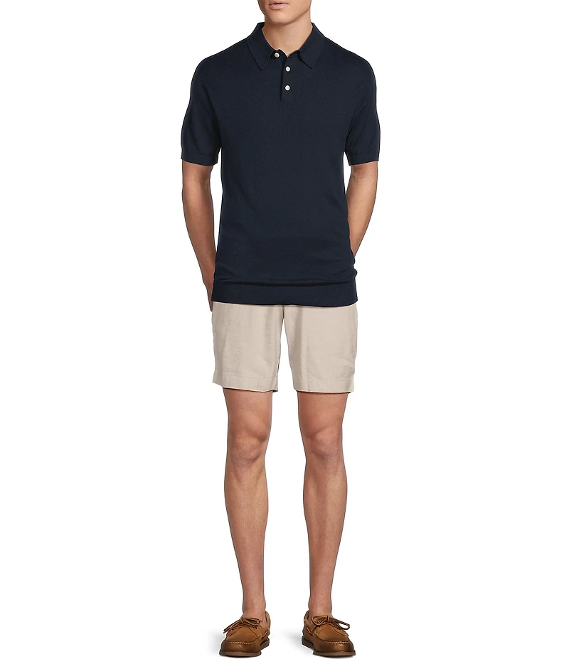 Cremieux Blue Label Linen Blend Spread Collar Short Sleeve Solid Sweater Polo Shirt