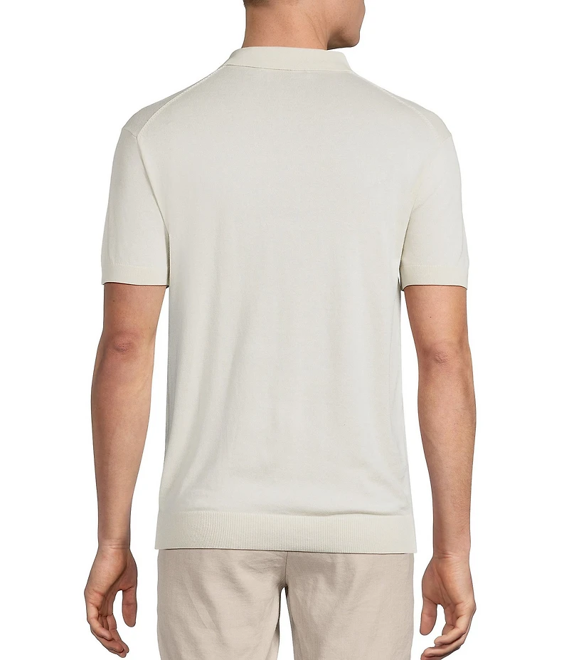 Cremieux Blue Label Linen Blend Spread Collar Short Sleeve Solid Sweater Polo Shirt