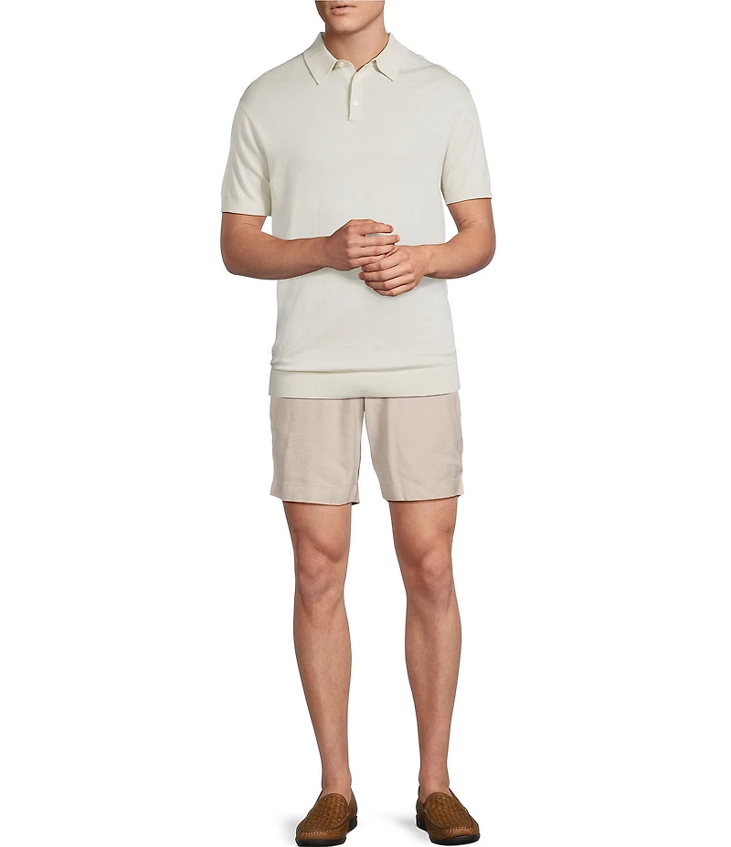 Cremieux Blue Label Linen Blend Spread Collar Short Sleeve Solid Sweater Polo Shirt