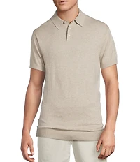 Cremieux Blue Label Linen Blend Spread Collar Short Sleeve Solid Sweater Polo Shirt