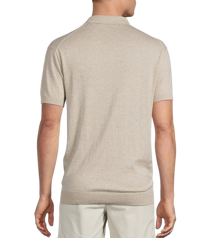 Cremieux Blue Label Linen Blend Spread Collar Short Sleeve Solid Sweater Polo Shirt