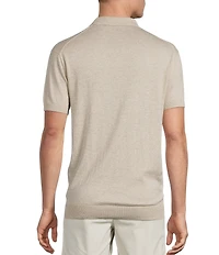 Cremieux Blue Label Linen Blend Spread Collar Short Sleeve Solid Sweater Polo Shirt