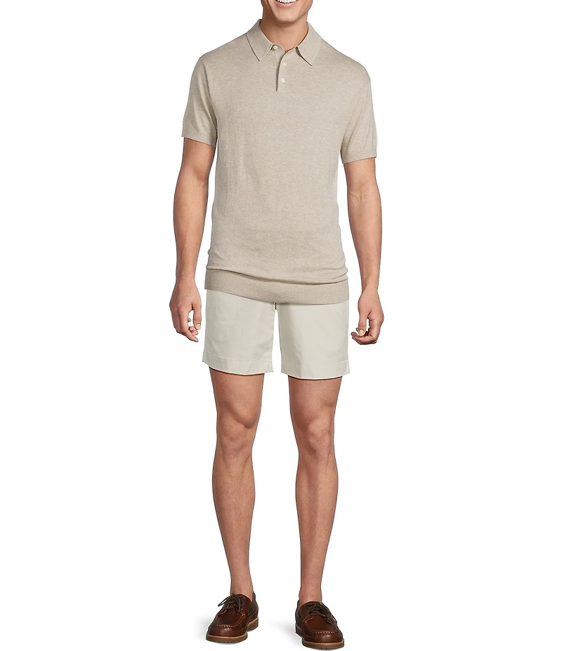 Cremieux Blue Label Linen Blend Spread Collar Short Sleeve Solid Sweater Polo Shirt