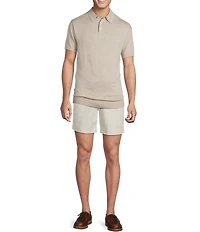 Cremieux Blue Label Linen Blend Spread Collar Short Sleeve Solid Sweater Polo Shirt