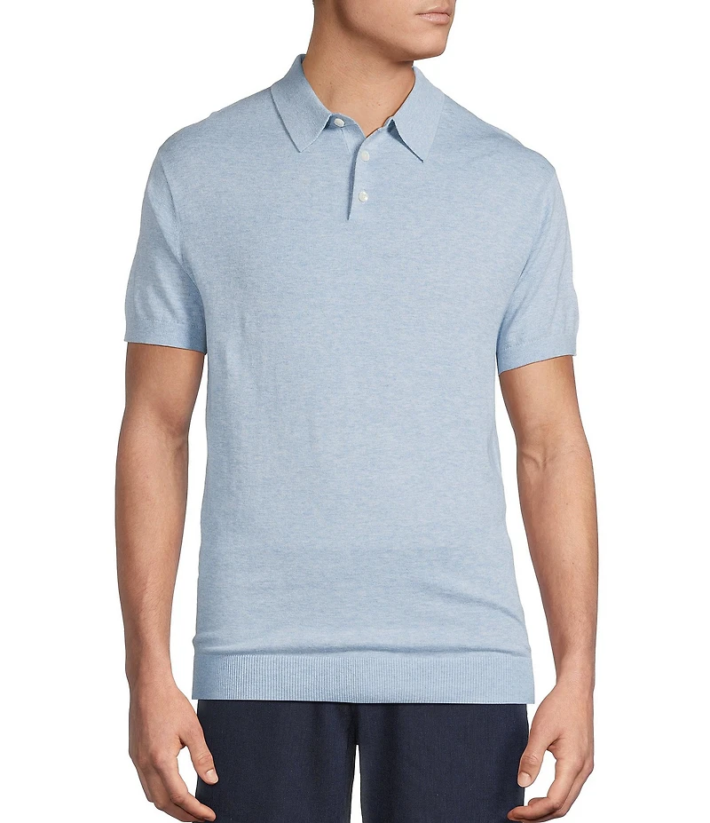 Cremieux Blue Label Linen Blend Spread Collar Short Sleeve Solid Sweater Polo Shirt