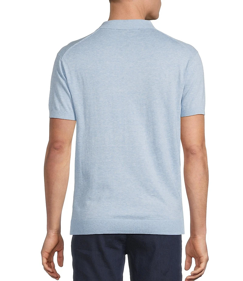 Cremieux Blue Label Linen Blend Spread Collar Short Sleeve Solid Sweater Polo Shirt