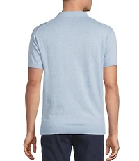 Cremieux Blue Label Linen Blend Spread Collar Short Sleeve Solid Sweater Polo Shirt