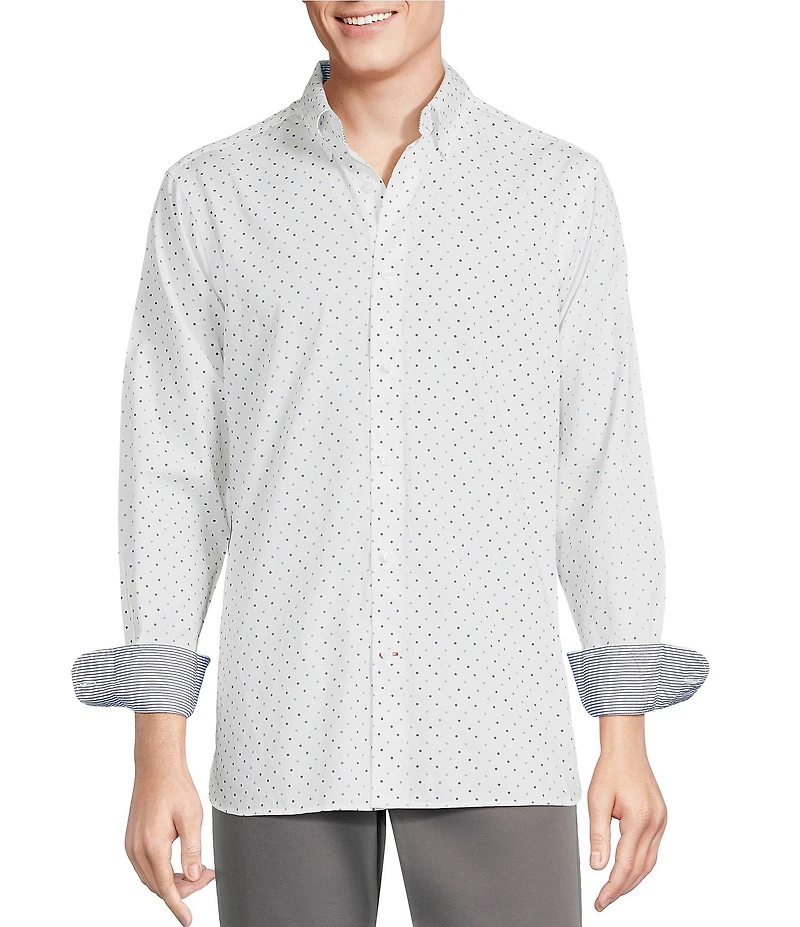 Cremieux Blue Label Long Sleeve Button Down Dotted Poplin Woven Shirt