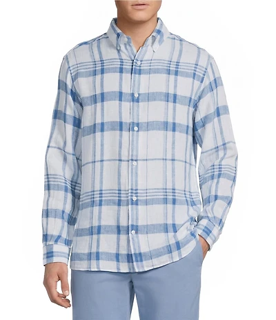 Cremieux Blue Label French Linen Plaid Long Sleeve Woven Shirt