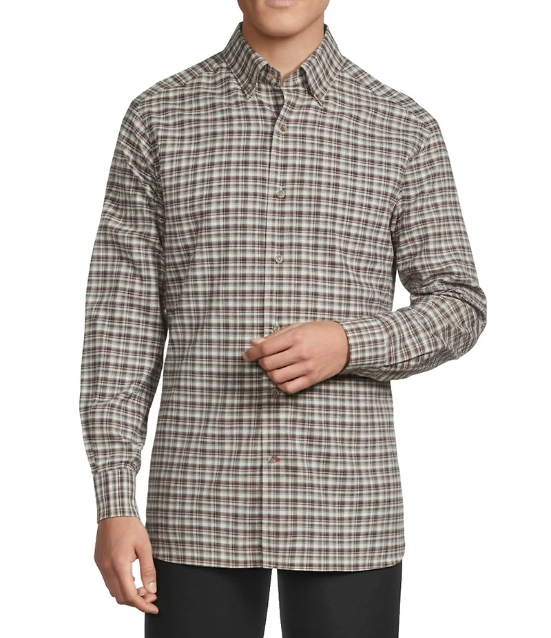 Cremieux Blue Label Long Sleeve Spread Heather Twill Small Plaid Woven Shirt
