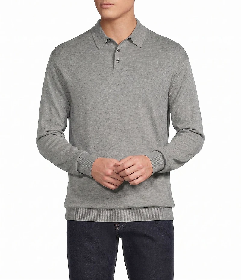 Cremieux Blue Label Madison Ave Collection Solid Long Sleeve Polo Sweater