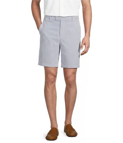 Cremieux Blue Label Madison Flat Front Seersucker Stripe 8#double; Inseam Shorts