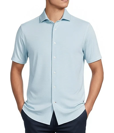 Cremieux Blue Label Micro-Stripe Brrr°® Jacquard Coat Front Short Sleeve Woven Shirt