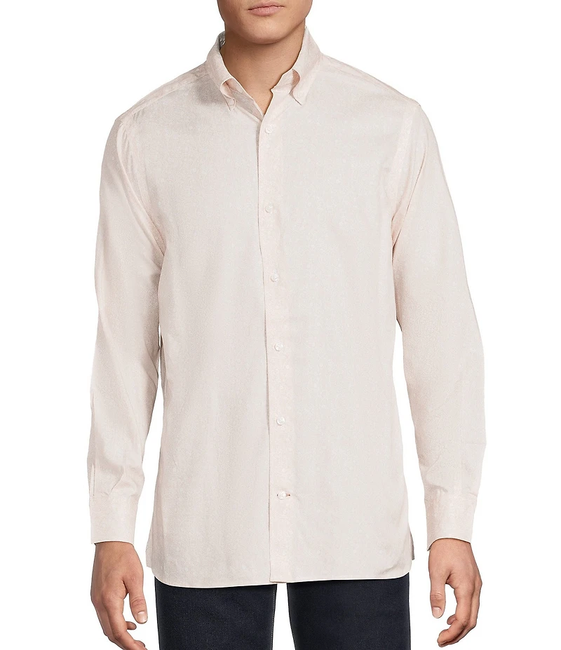 Cremieux Blue Label Neutral Paisley Print Twill Long Sleeve Woven Shirt