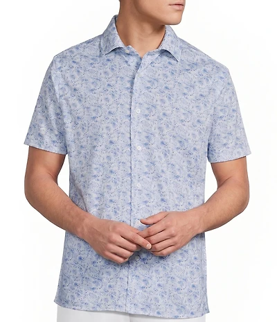 Cremieux Blue Label Palm Floral Print Oxford Short Sleeve Woven Shirt