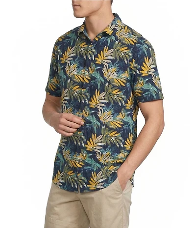 Cremieux Blue Label Palm Leaf Print Seersucker Short Sleeve Button-Front Shirt
